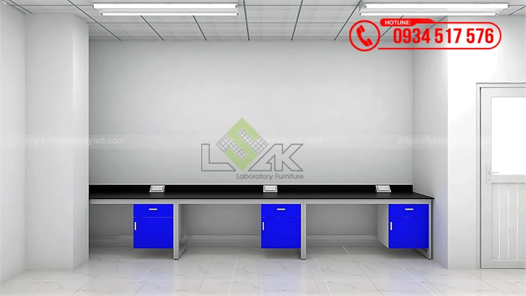 Bàn thí nghiệm áp tường thiết kế phòng lab R&D Công ty TNHH Nan Pao Materials Việt Nam