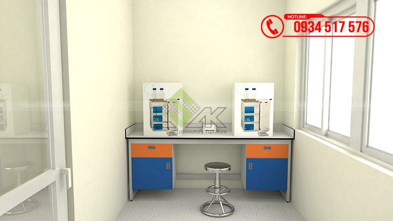 Bàn đặt máy thiết kế phòng hóa nghiệm Trung tâm thử nghiệm xăng dầu (Petroleum Laboratory Center)