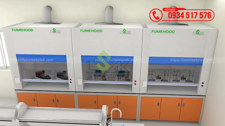 Tủ hút khí độc thiết kế phòng hóa nghiệm Trung tâm thử nghiệm xăng dầu (Petroleum Laboratory Center)