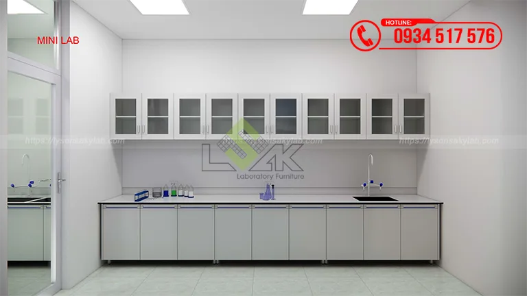 Bàn thí nghiệm áp tường và tủ treo tường Thiết kế phòng lab Nhà máy sữa và Đồ uống giải khát từ sữa DenEast (Giai đoạn 2) Trung tâm khơi nguồn sáng tạo Bloom