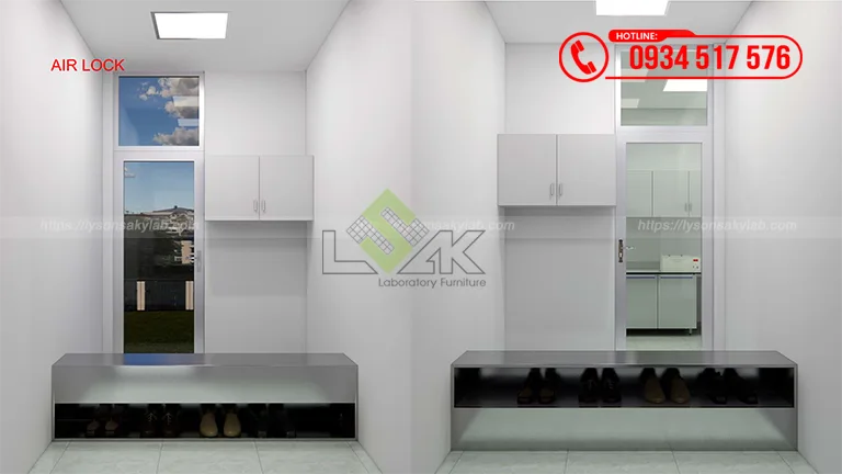 Băng ghế thay giày phòng sạch thiết kế phòng lab Nhà máy sữa và Đồ uống giải khát từ sữa DenEast (Giai đoạn 2) Trung tâm khơi nguồn sáng tạo Bloom