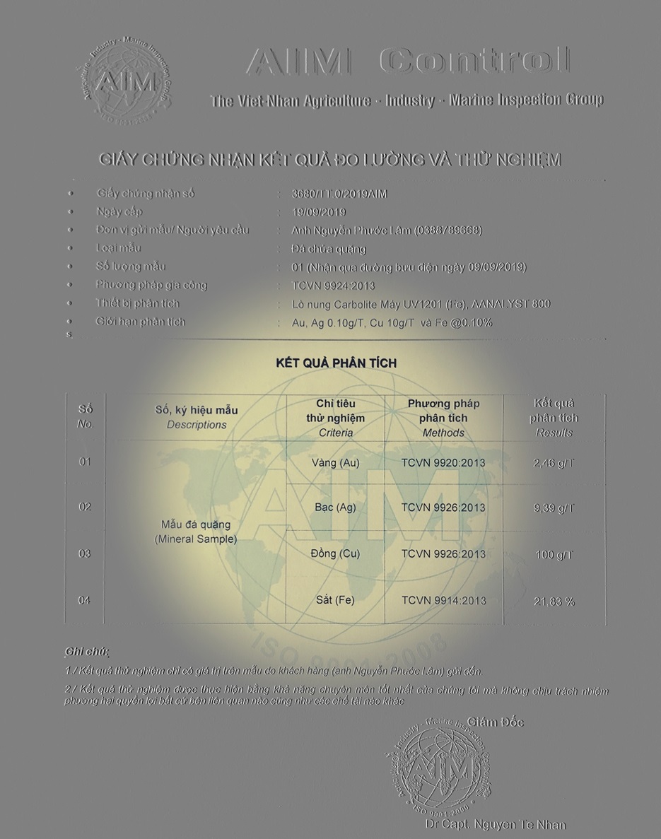 giam dinh khoang san analysis certification of content of mine ore