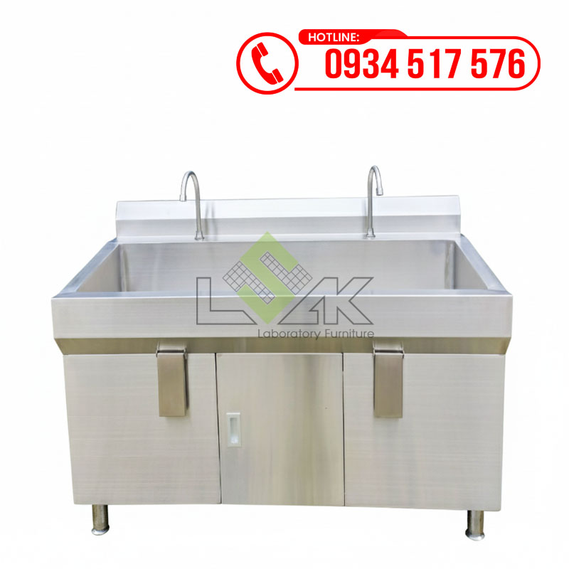 Bồn rửa tay nhấn gối inox 304 2 vòi